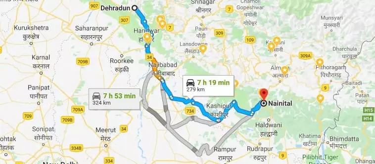 Dehradun to Nainital Road Trip Route