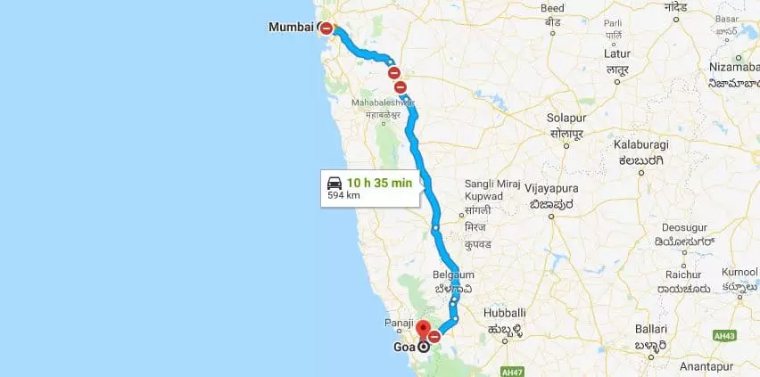 Mumbai to Goa Road Trip Route