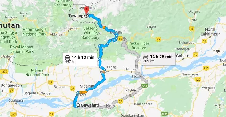 Best Route for Guwahati to Tawang Road Trip