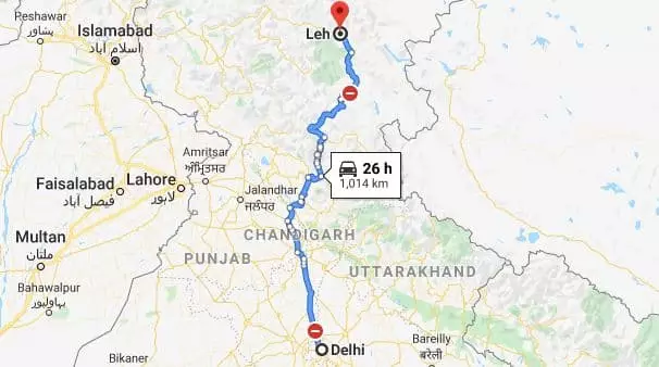 Delhi to Leh Road Trip Route Map