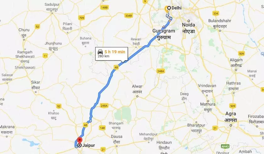 Delhi to Jaipur Road Trip Route Map